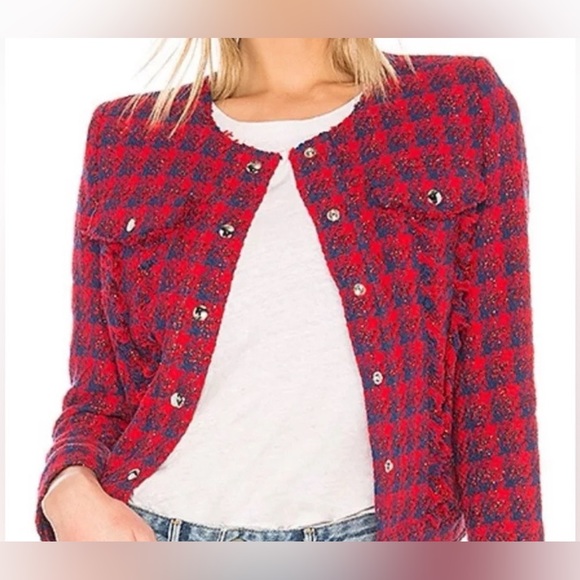IRO Paris Quilombe Red Blue Tweed Jacket Blazer SZ 36 / XS - Picture 6 of 6